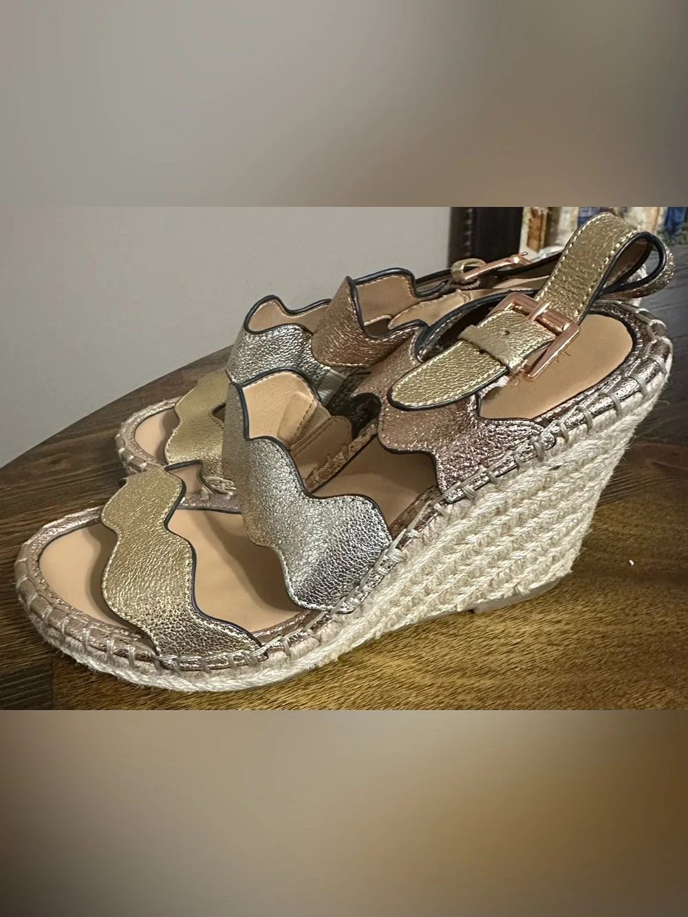 Marc Fisher Wavy Metallic Slingback Espadrille Sandals - Gold